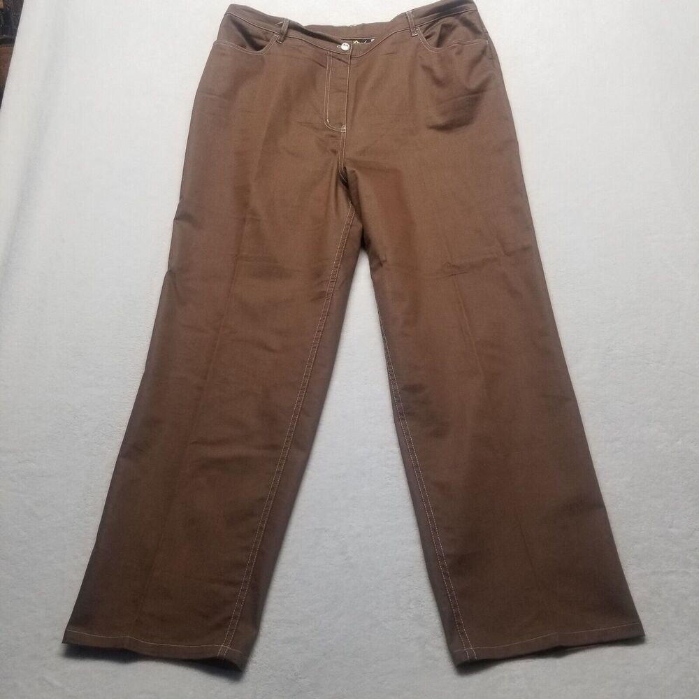 Bob Mackie XL Pants Brown Lightweight Embroidered Pocket Contrast Stitch Classic